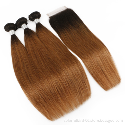 Ombre Bundles And Closure 1B/30 Color Bundles With Closure Ombre Colored Brown Brazilian Ombre Hair Bundles With Closure